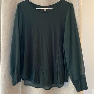 Skies Are Blue Dark Green Long Sleeve Blouse